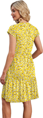 Marjorie Abito Donna Floreale – Maniche Corte, A Balze, A-Line, Tasche Estivo