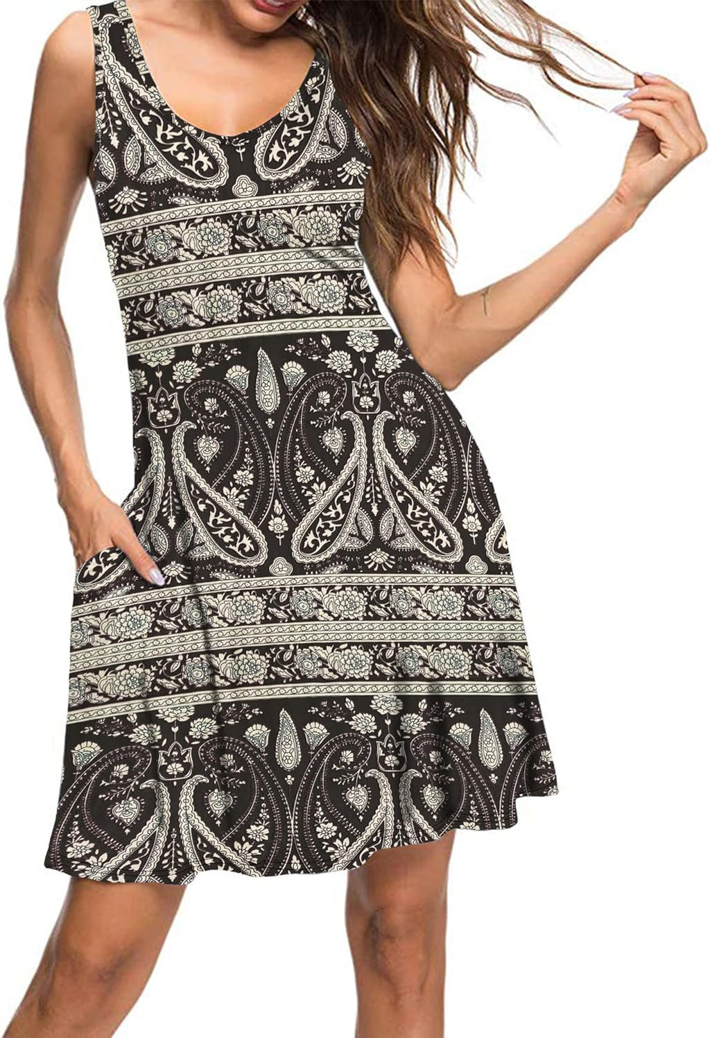 Scarlet Vestido de Verano Mujer – Vestido Mini Boho con Bolsillos y Escote en V