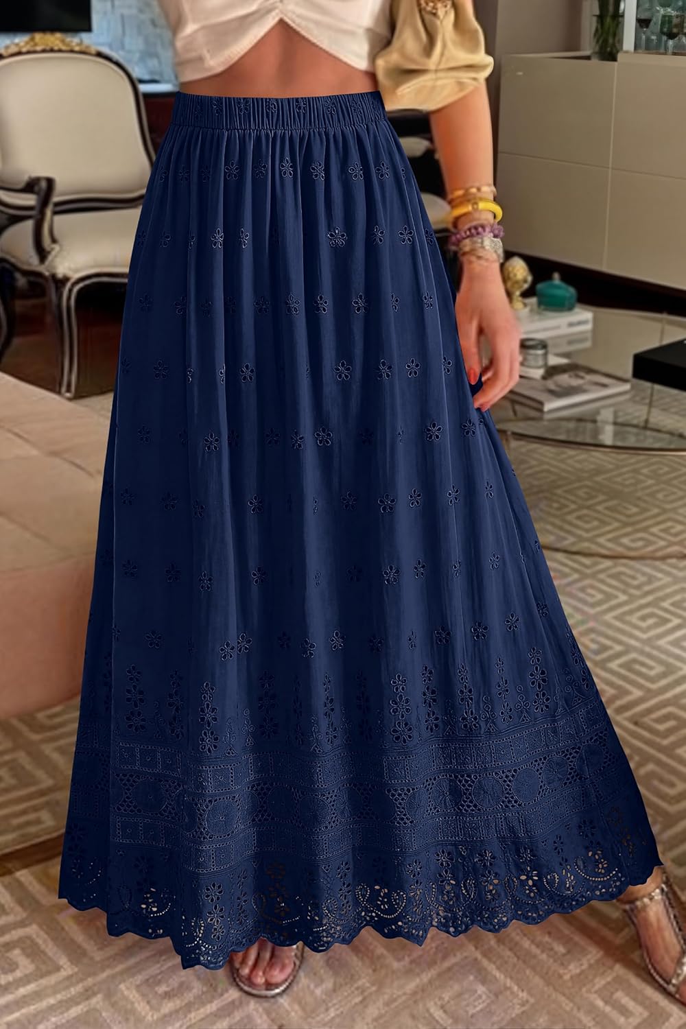 Falda Dowerme Donna – Falda Maxi Boho de Algodón con Bordados Sangallo