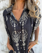 Serenity Abito Camicia Donna Bsubseach – Vestito Estivo Floreale in Lino con Bottoni e Tasche