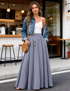 Emma Gonna Maxi Donna a Quadri – Gonna Lunga Vintage a Vita Alta con Tasche