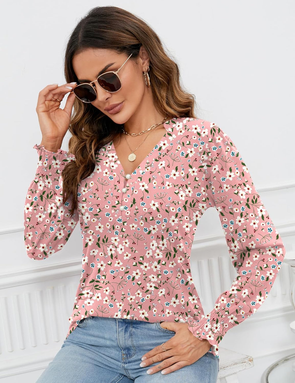 Beatrice Blusa Donna – Scollo V, Maniche Lunghe a Sbuffo, Tunica Elegante Casual