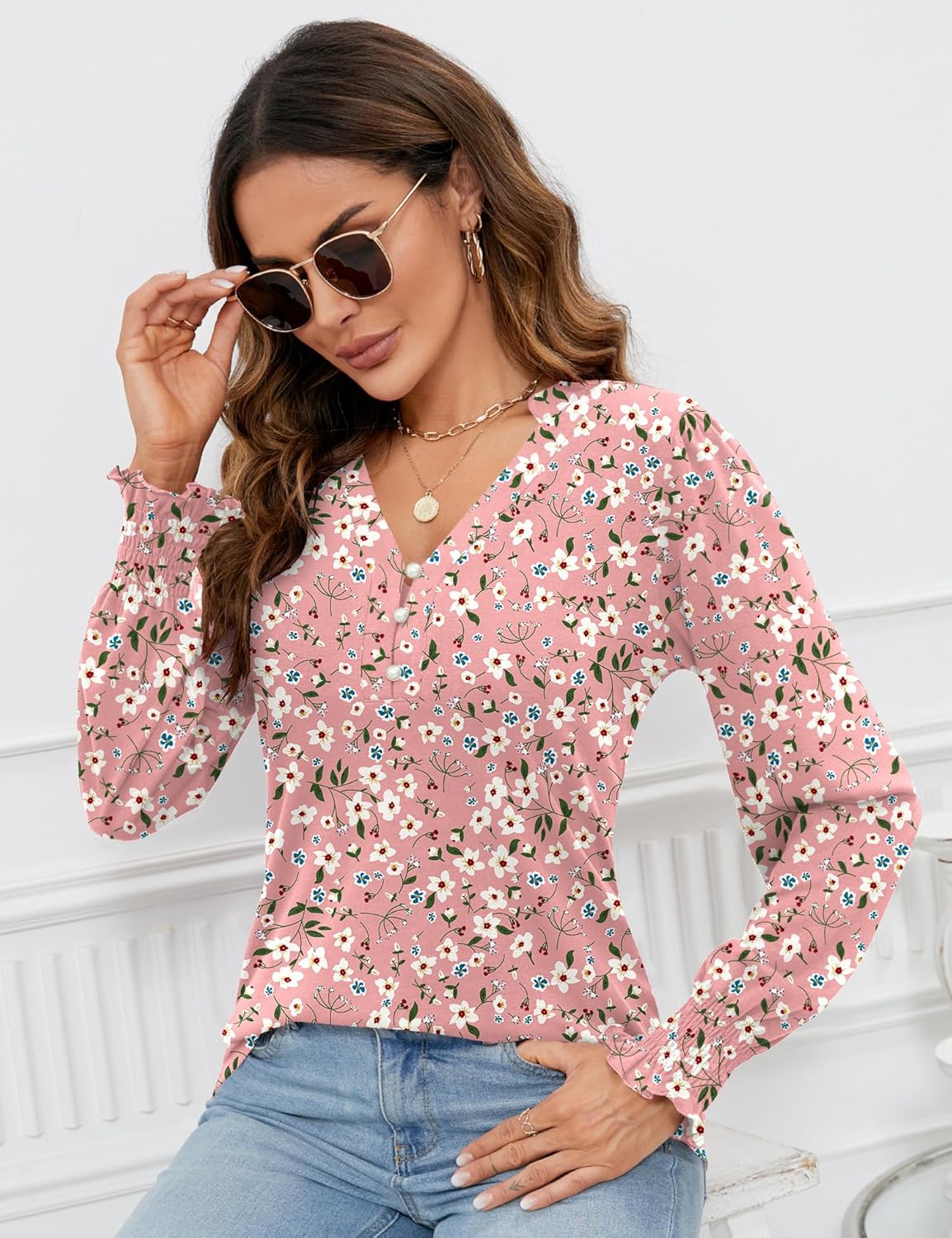 Beatrice Blusa Donna – Scollo V, Maniche Lunghe a Sbuffo, Tunica Elegante Casual