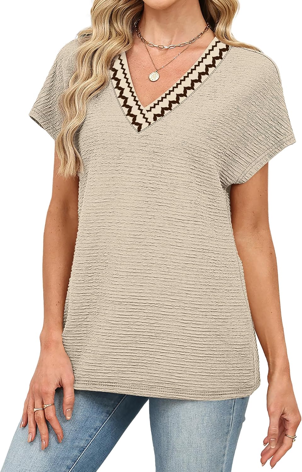 Francesca T-Shirt Femme – Col V, Top Décontracté Élégant, Manches Courtes Estival