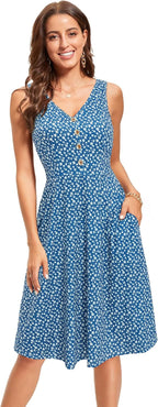 Melany Abito Donna Midi Floreale – Scollo V, Senza Maniche, Tasche Estivo