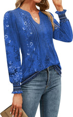 Francesca Blouse Femme – Col V, Manches Bouffantes, Tunique Florale Décontractée