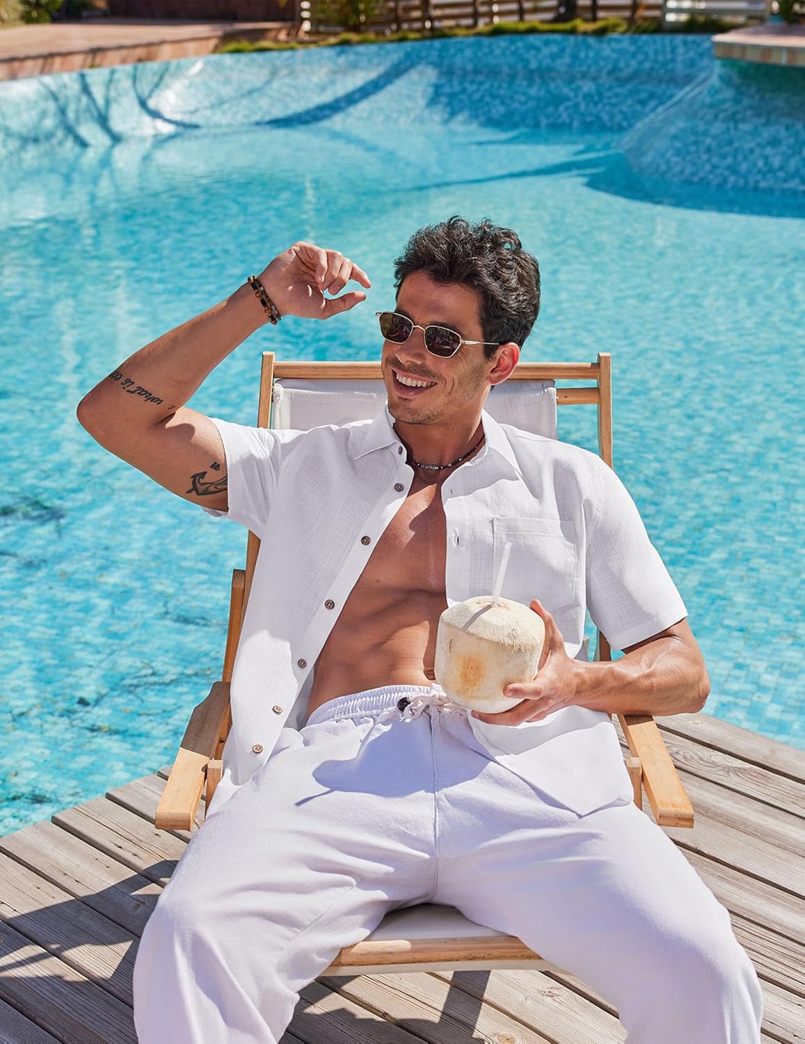 Camisa de verano para hombre Damian – Camisa de algodón texturizado con bolsillo y botones
