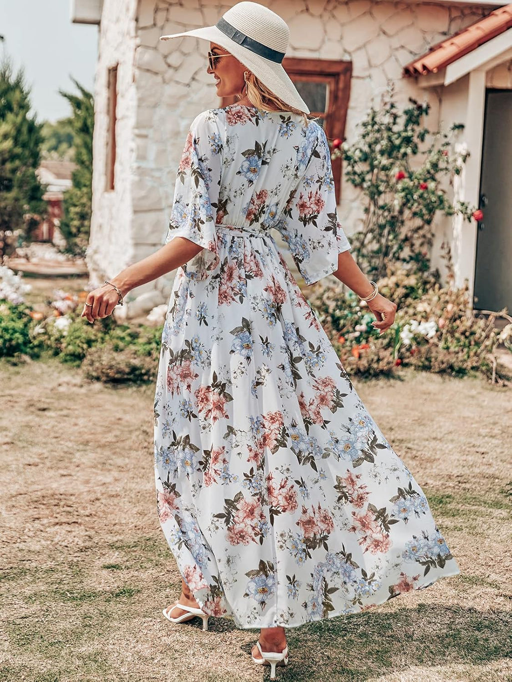 Marina Abito Donna Maxi Floreale – Scollo V, Wrap, Spacco, Boho Estivo