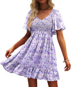 Robe Femme Martina Florale – Col V Smock, Manches Volantées, Ligne A Estivale