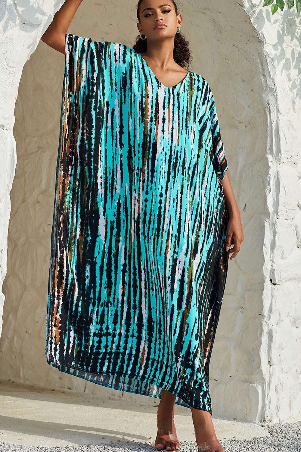 Isla Caftano Floral para Mujer – Vestido Maxi Boho de Playa con Escote en V