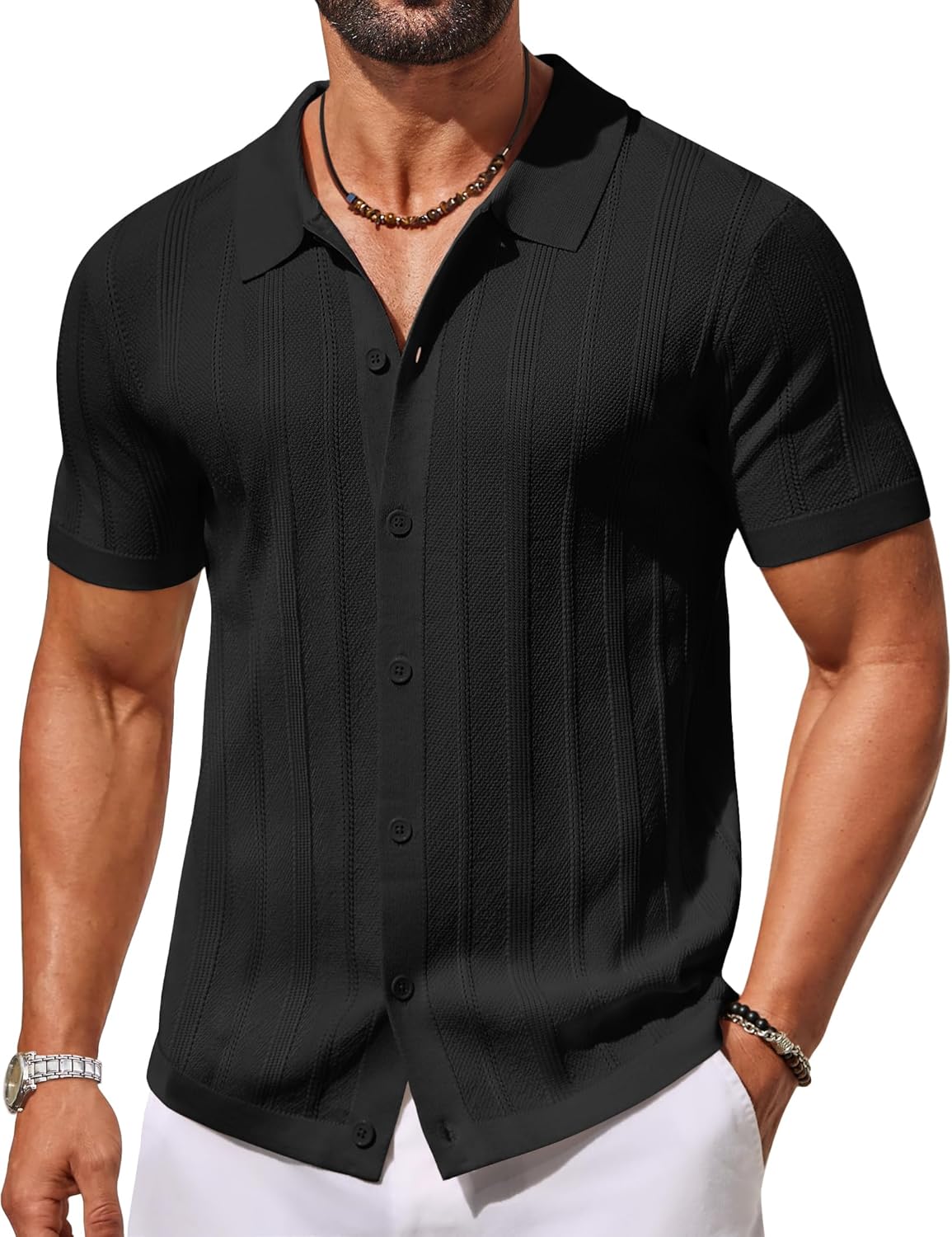 Lucio Polo en camiseta para hombre – Camisa de verano transpirable con cuello y botones