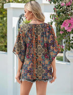 Sofia Blusa Donna – Boho Floreale, Scollo V, Maniche 3/4, Tunica Casual