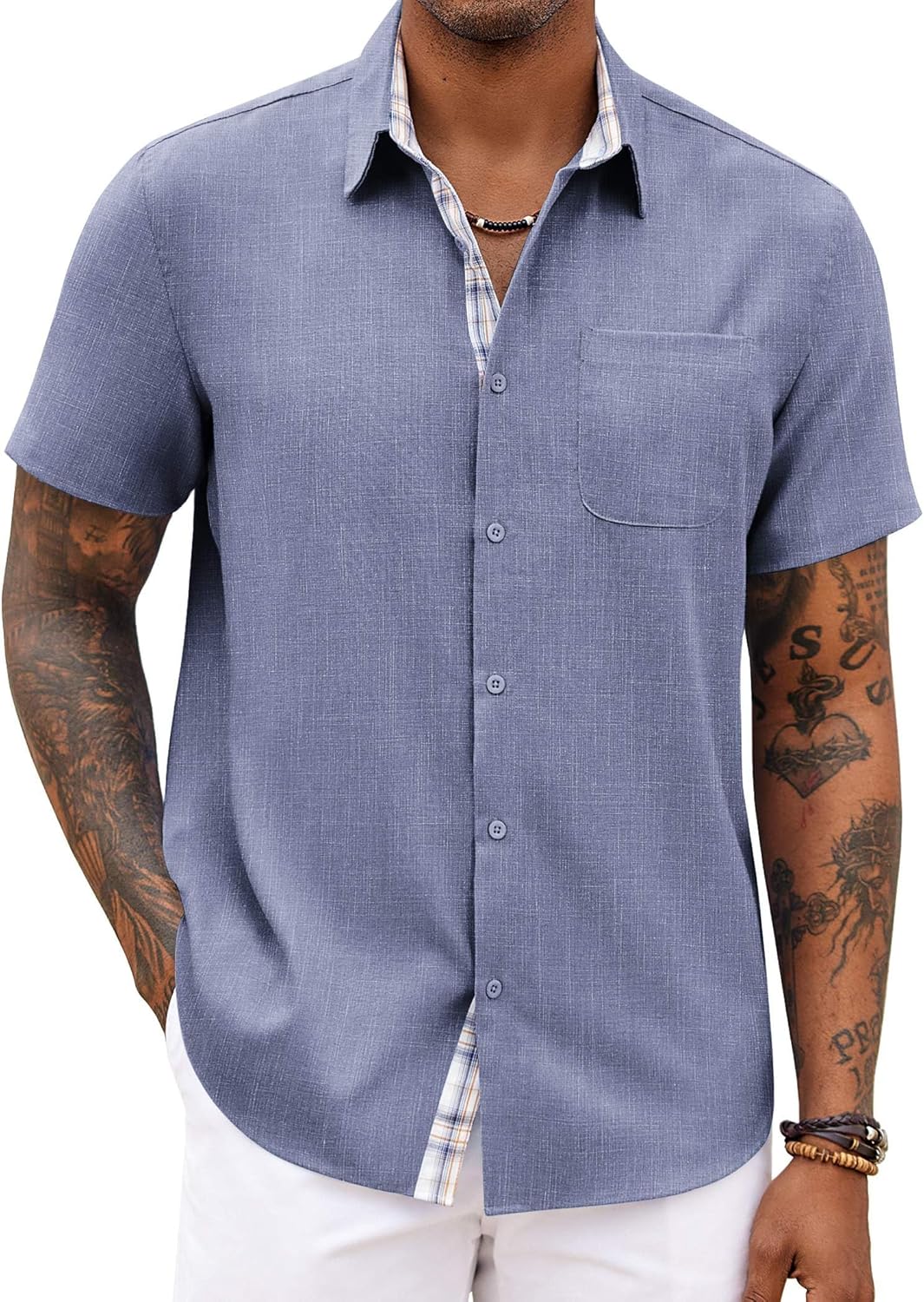Camisa de hombre a cuadros – Camisa de verano de manga corta con bolsillo