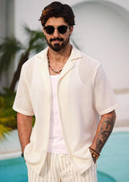 Lorenzo Camicia Crochet Uomo – Camicia Estiva in Maglia Traforata Stile Cuban