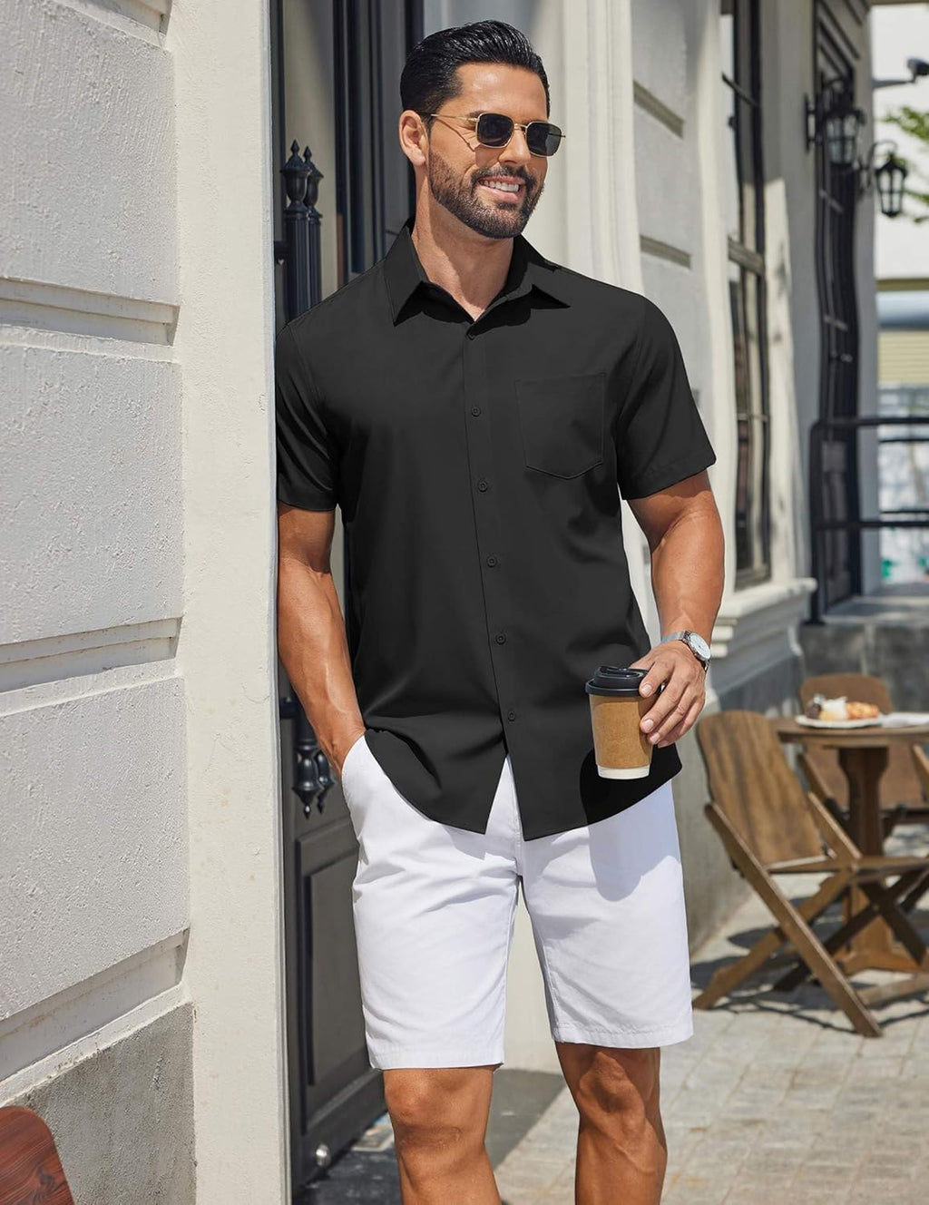 Joseph Men's Stretch Shirt – Summer Short Sleeve Shirt with Pocket
