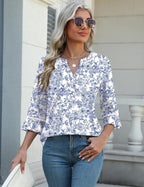 Alessia Tunica Donna – Scollo V, Maniche 3/4, Orlo Curvo, Blusa Elegante Casual