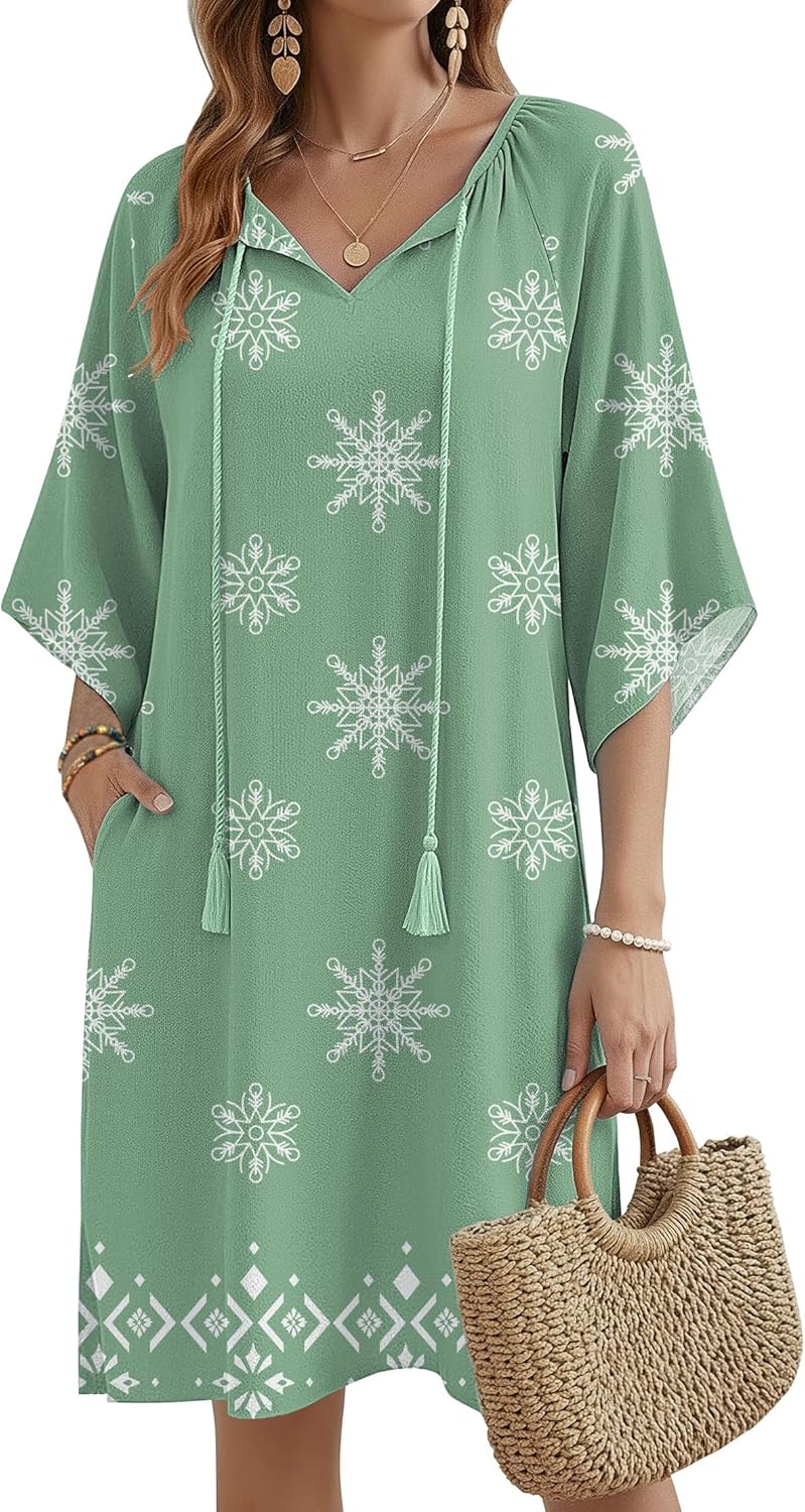 Stella Women's Boho Dress – Floral Summer Dress with Pockets and V-Neck