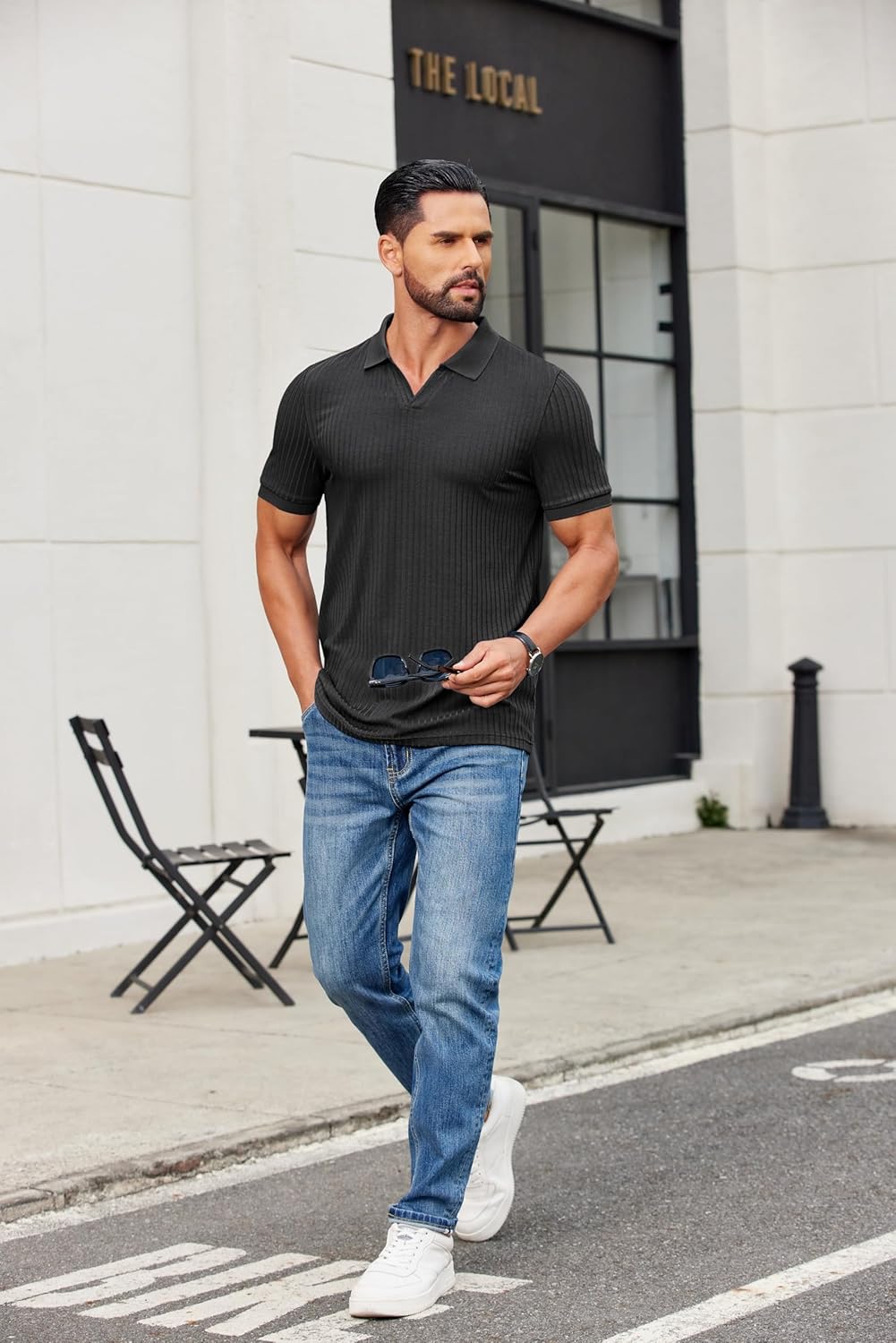 Marco Polo Homme Slim Fit – Polo côtelé avec col en V décontracté élégant