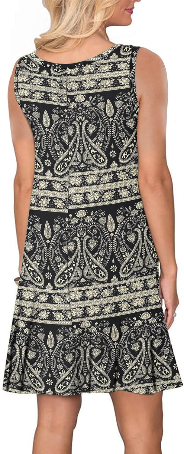 Valeria Robe Femme – Robe d’Été Florale, Sans Manches, Poches Décontractée