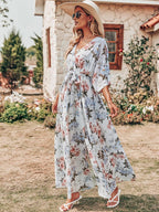Marina Abito Donna Maxi Floreale – Scollo V, Wrap, Spacco, Boho Estivo