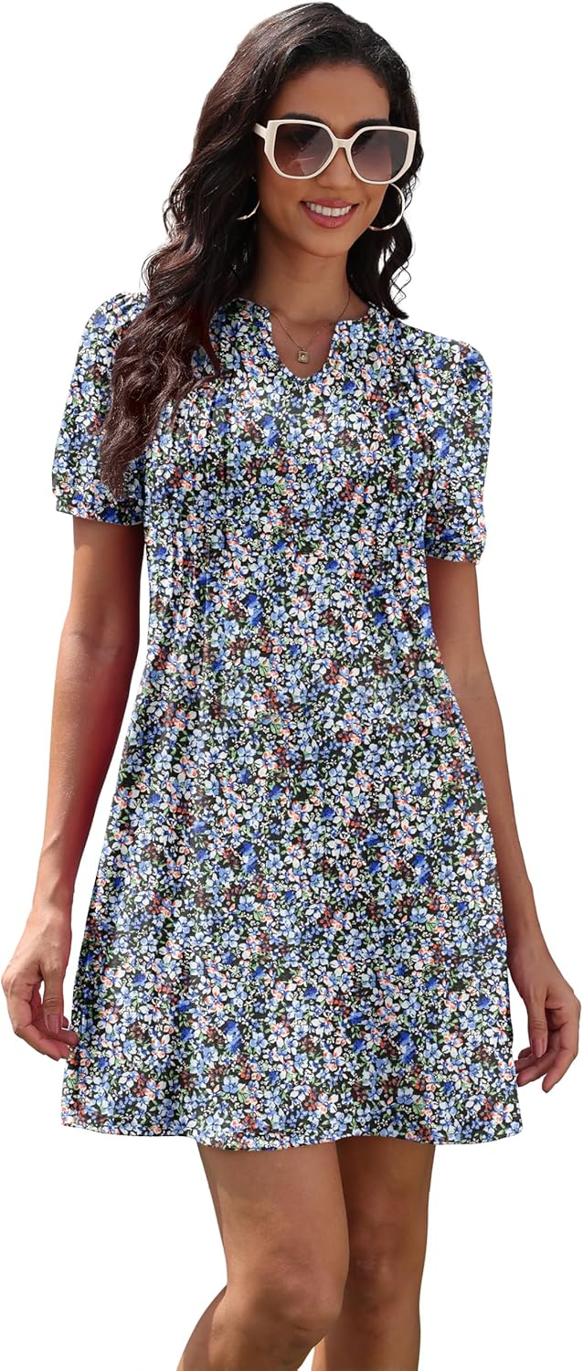 Elena Abito Donna T-Shirt – Vestito Scollo V Maniche Corte Tasche Casual Estivo