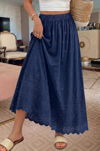 Dowerme Skirt for Women – Boho Maxi Cotton Skirt with Sangallo Embroidery