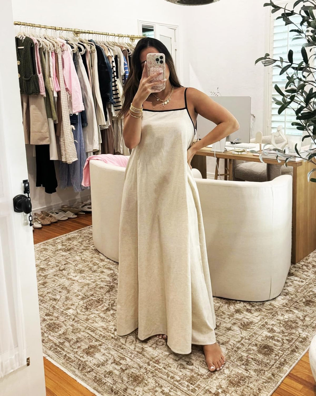 Vestido maxi de mujer Martina – lino, tirantes finos, espalda descubierta, casual