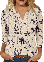 Sofia Blouse Femme – Col V, Manches 3/4, Tunique Plissée Élégante Décontractée