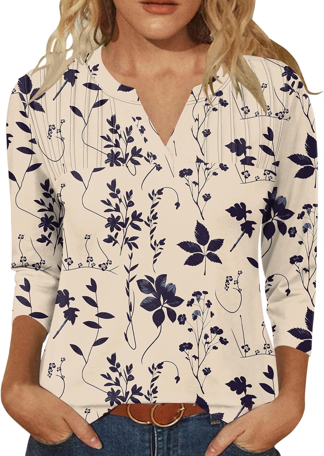Sofia Women's Blouse – V-Neck, 3/4 Sleeves, Pleated Elegant Casual Tunic