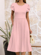 Elisa Robe Femme Midi Florale – Manches Courtes, Col Rond, Ligne A avec Poches