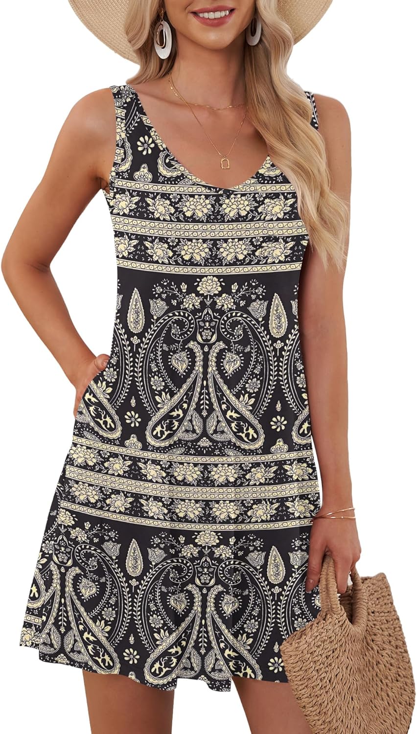Scarlet Vestido de Verano Mujer – Vestido Mini Boho con Bolsillos y Escote en V