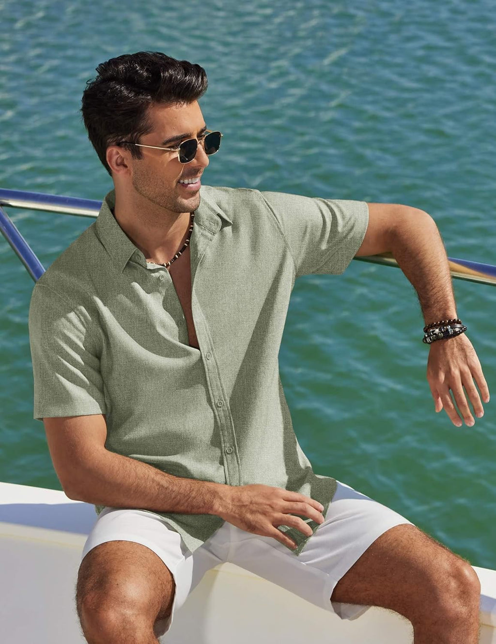 Lorenzo Camicia Estiva da Uomo – Camicia Casual a Maniche Corte Effetto Lino