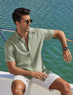 Lorenzo Camicia Estiva da Uomo – Camicia Casual a Maniche Corte Effetto Lino