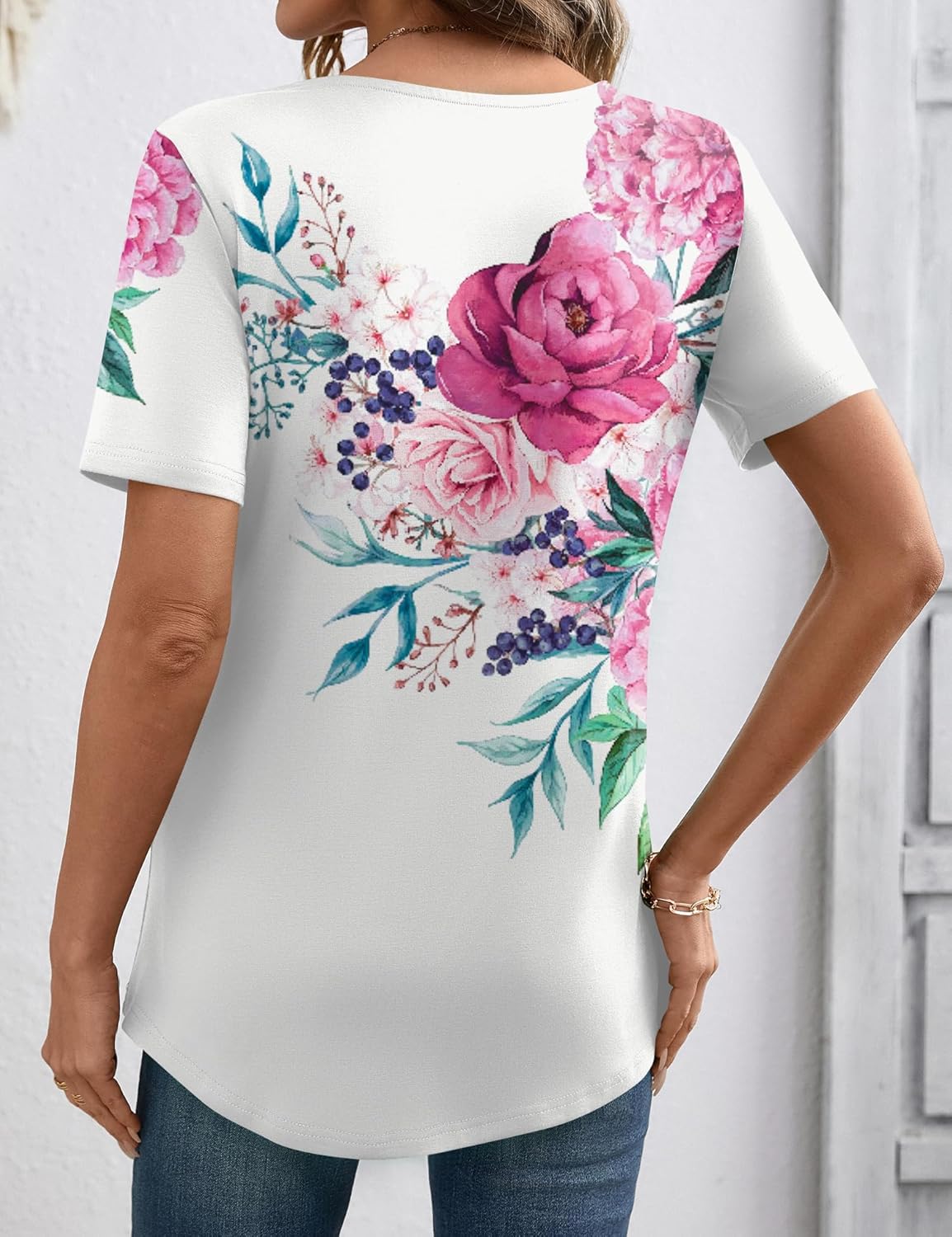 Sofia Top Donna – Scollo V Ondulato, T-Shirt Casual Elegante Maniche Corte