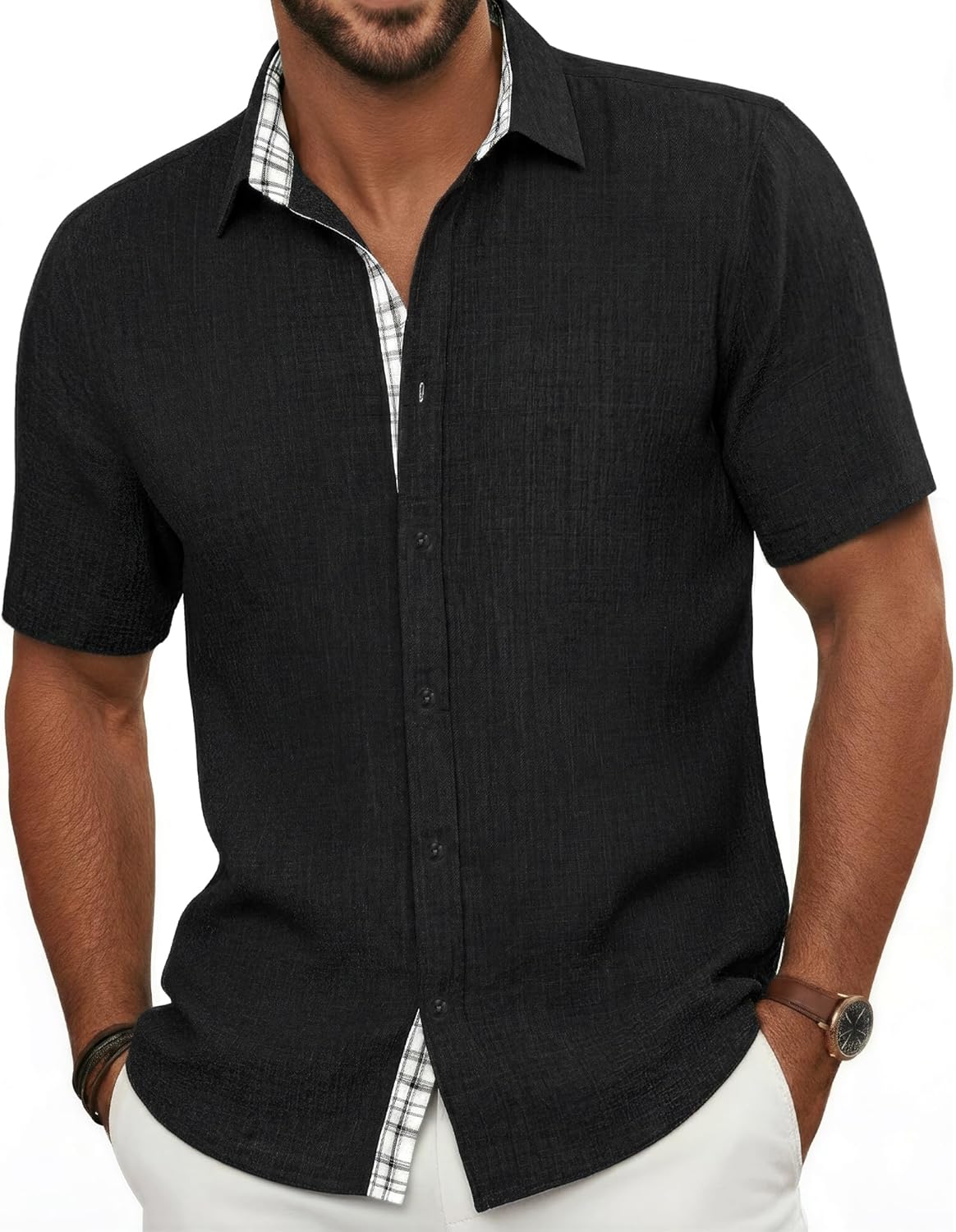 Camisa de verano para hombre – Camisa casual de manga corta elástica