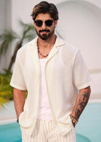 Lorenzo Camicia Crochet Uomo – Camicia Estiva in Maglia Traforata Stile Cuban