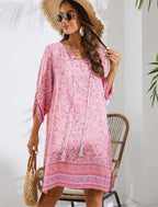 Savannah Robe Bohème Femme – Robe d’Été Florale avec Manches 3/4 et Col V