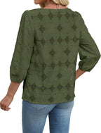 Magdalene Blouse Femme Dentelle Sangallo – Manches 3/4, Top Élégant Décontracté Estival