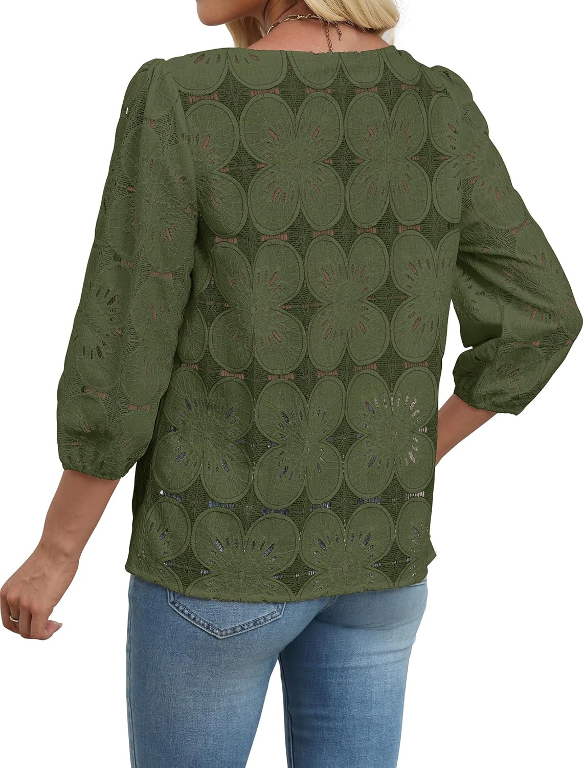 Magdalene Women's Lace Sangallo Blouse – 3/4 Sleeves, Elegant Casual Top Summer