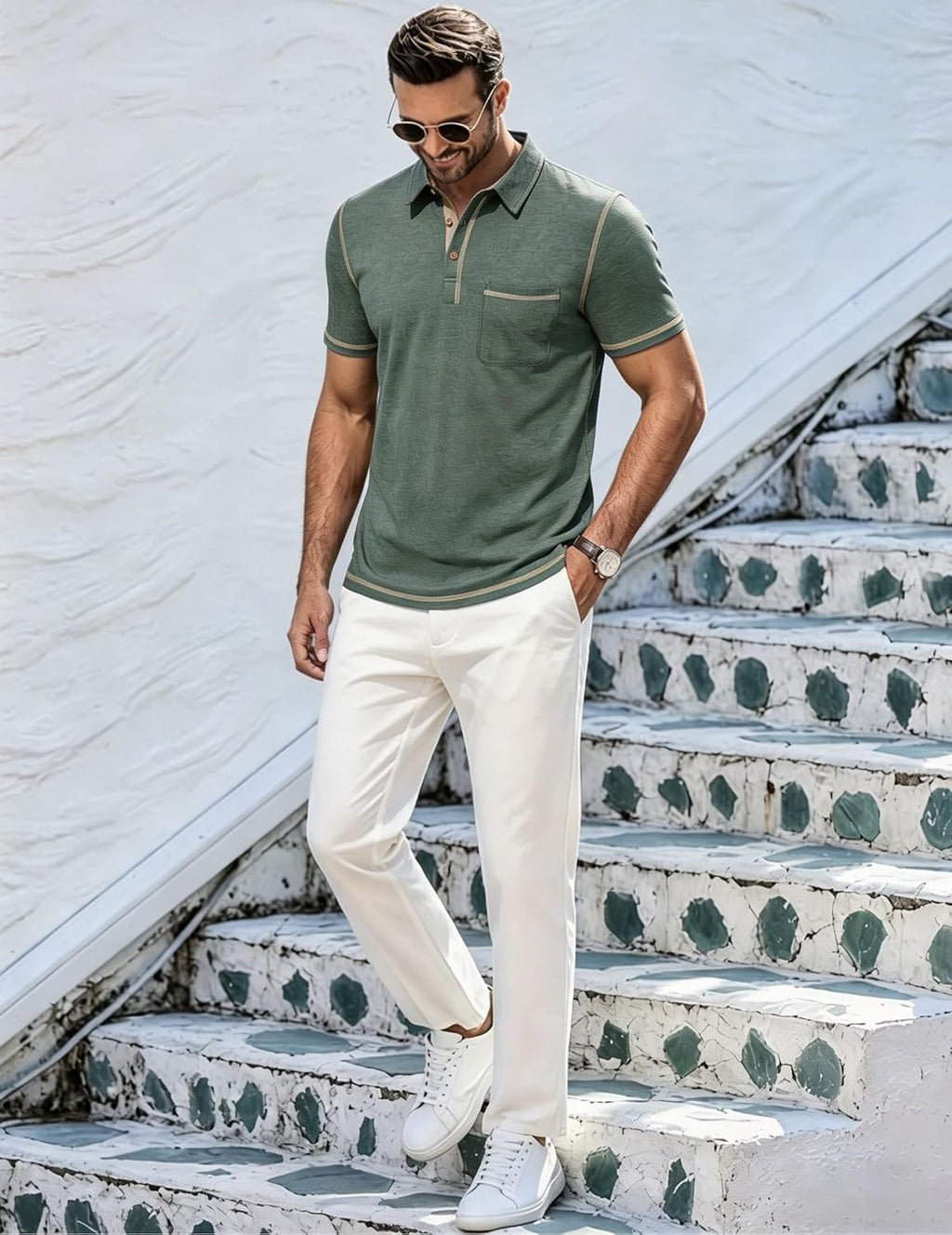 Polo homme Luciano avec poche – T-shirt d'été en coton léger pour golf et loisirs