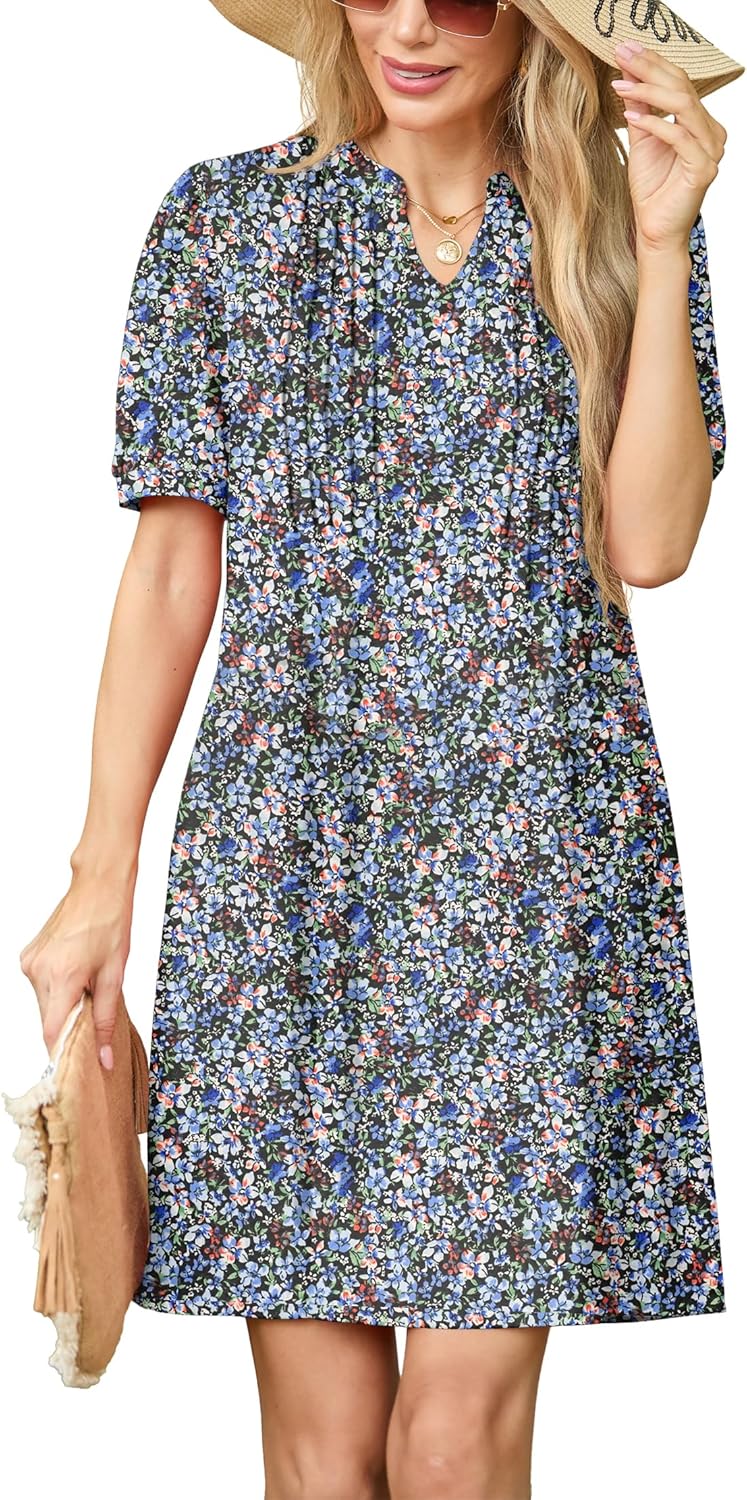 Elena Abito Donna T-Shirt – Vestito Scollo V Maniche Corte Tasche Casual Estivo