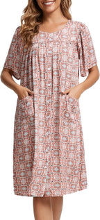 Marta Vestido para Casa Mujer – Vestido Cómodo de Algodón, Botones y Bolsillos para Relajarse