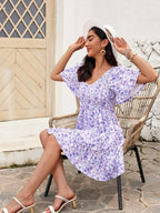 Robe Femme Martina Florale – Col V Smock, Manches Volantées, Ligne A Estivale