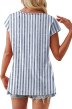 Martina Women's Top – Square Neck, Buttons, Short Sleeves, Casual Elegant