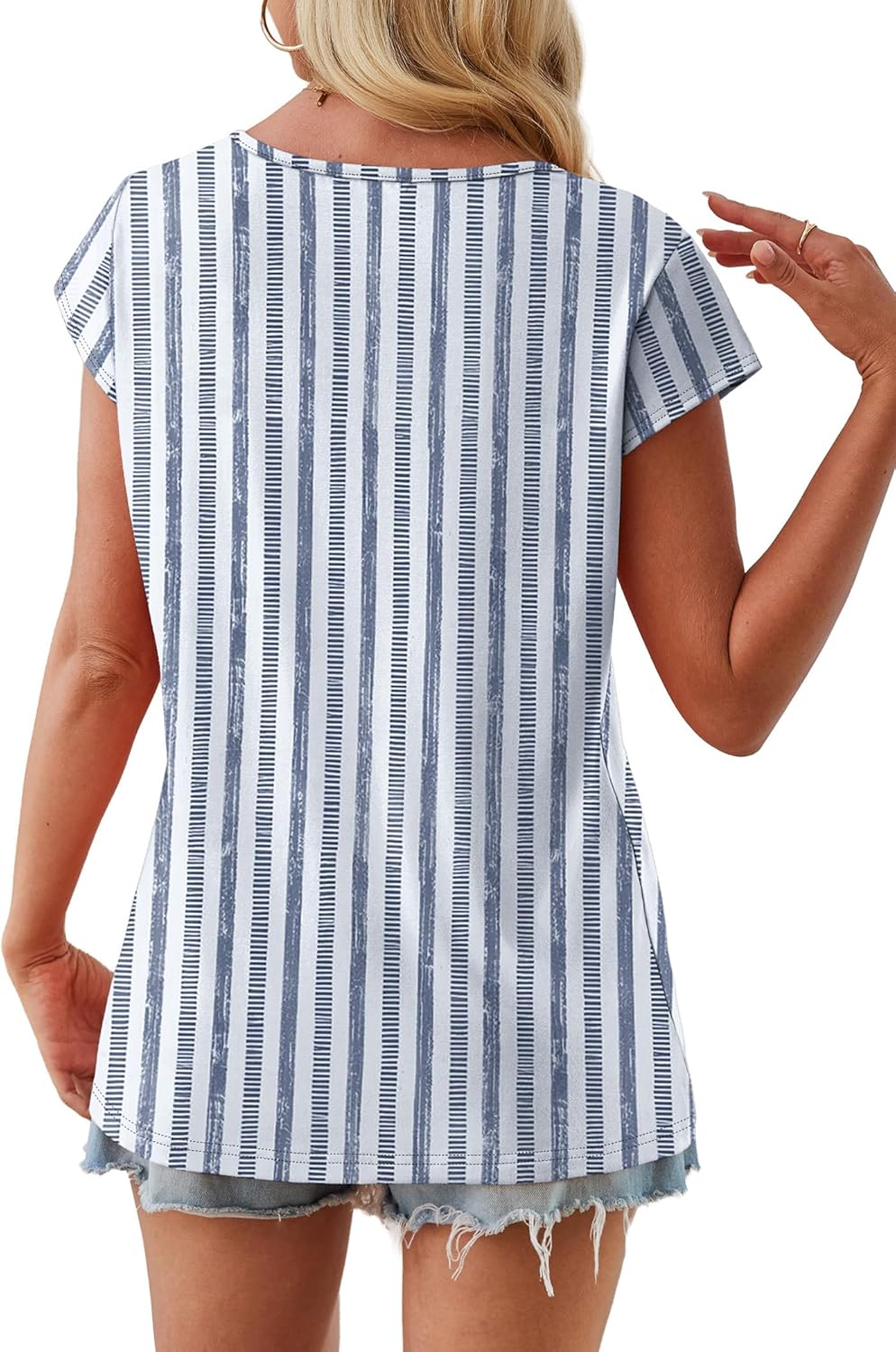 Martina Women's Top – Square Neck, Buttons, Short Sleeves, Casual Elegant