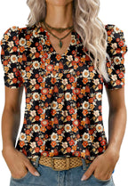 Valentina Top Femme – Col V, Manches Bouffantes, Blouse Décontractée Élégante