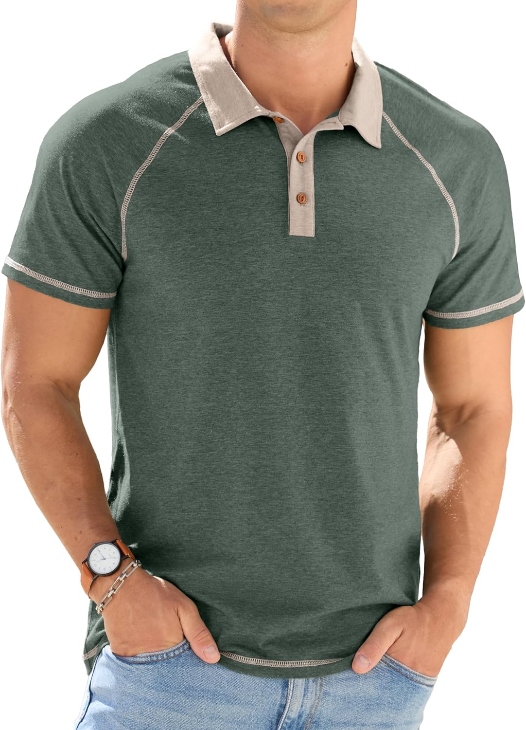 Polo Leo para Hombre en Algodón – Camiseta de Verano con Cuello Raglán y Botones