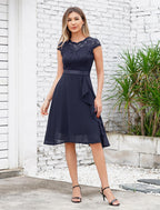 Élodie Robe Cocktail Femme – Robe Élégante en Dentelle avec Jupe en Chiffon