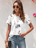 Laura Camiseta Mujer – Cuello Redondo, Mangas Cortas, Diseño Plisado Casual