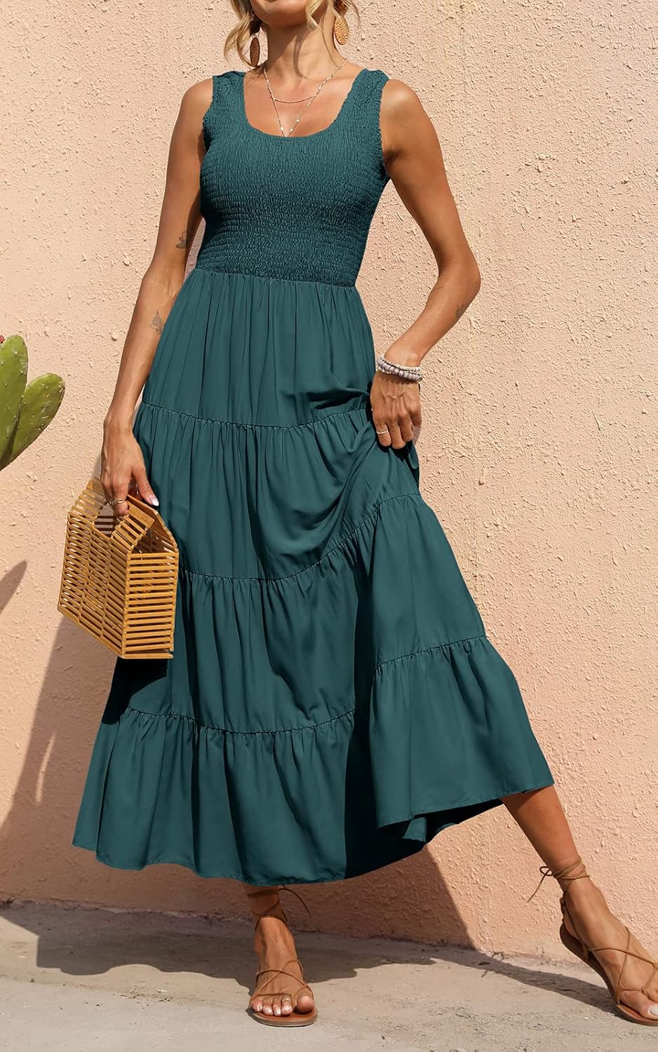 Sophie Vestito Maxi Boho da Donna – Abito Lungo Estivo Smock Elegante Senza Maniche